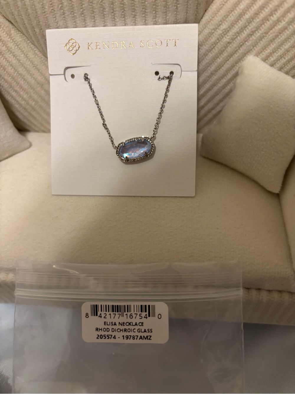 Kendra Scott Elisa Rhodium Necklace with Iridescent Blue Stone